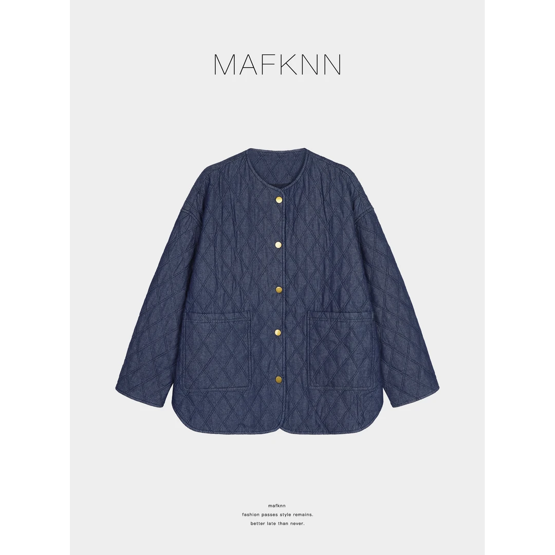 MAFKNN/玛肯时尚休闲简约纯色百搭菱形格棉衣外套MK13330