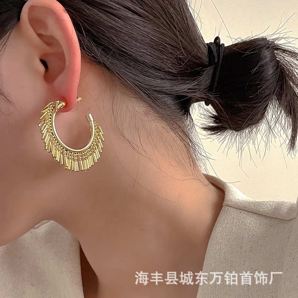 合金耳饰 欧美时尚圈圈流苏耳环女小众设计感独特夸张气质耳饰