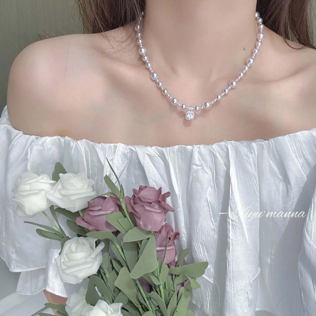 铜合金仿珍珠项链 曼塔玫瑰 气泡方糖项链 轻奢气质百搭法式