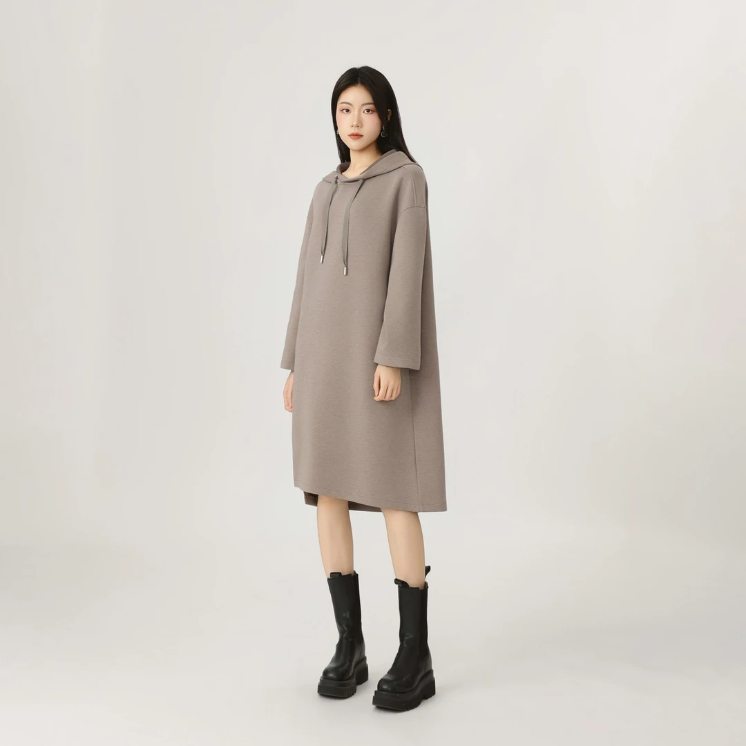 AMASS/阿玛施显瘦女装纯色长袖秋冬套头宽松法式卫衣连衣裙550065