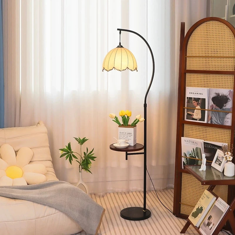 中古风落地灯氛围置物架客厅沙发旁装饰卧室床头一体台灯书房茶几