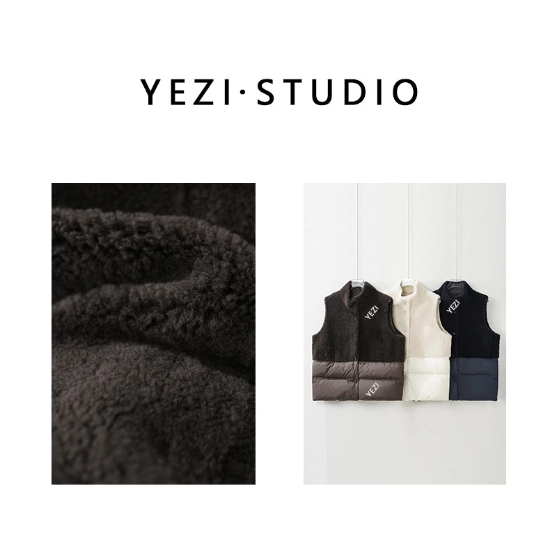 现货【绒绒包】南非進口羊皮毛一体90白鹅绒拼接羽.绒马夹25430007