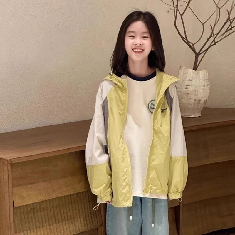 新款洋气优选2025春夏童装女童防晒服拼接夹克外套中大儿童韩货连