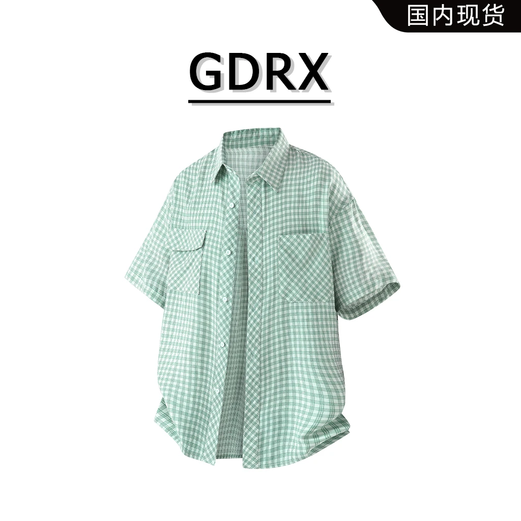 GDRX港风格子男士短袖衬衫2025夏季新款宽松复古潮流日系休闲衬衣