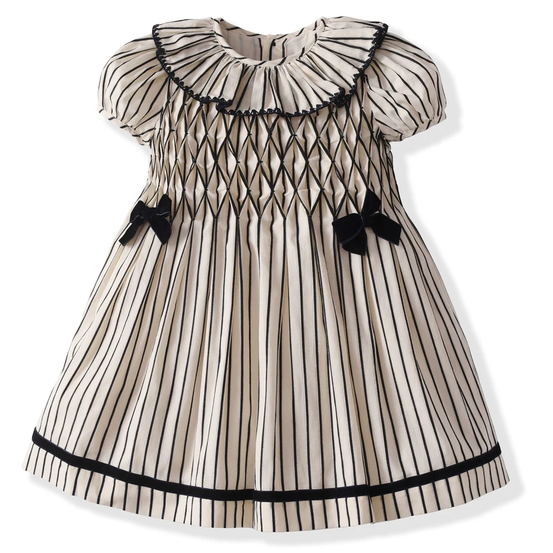 手工打揽英伦风短袖连衣裙条纹洋气裙子夏装女童