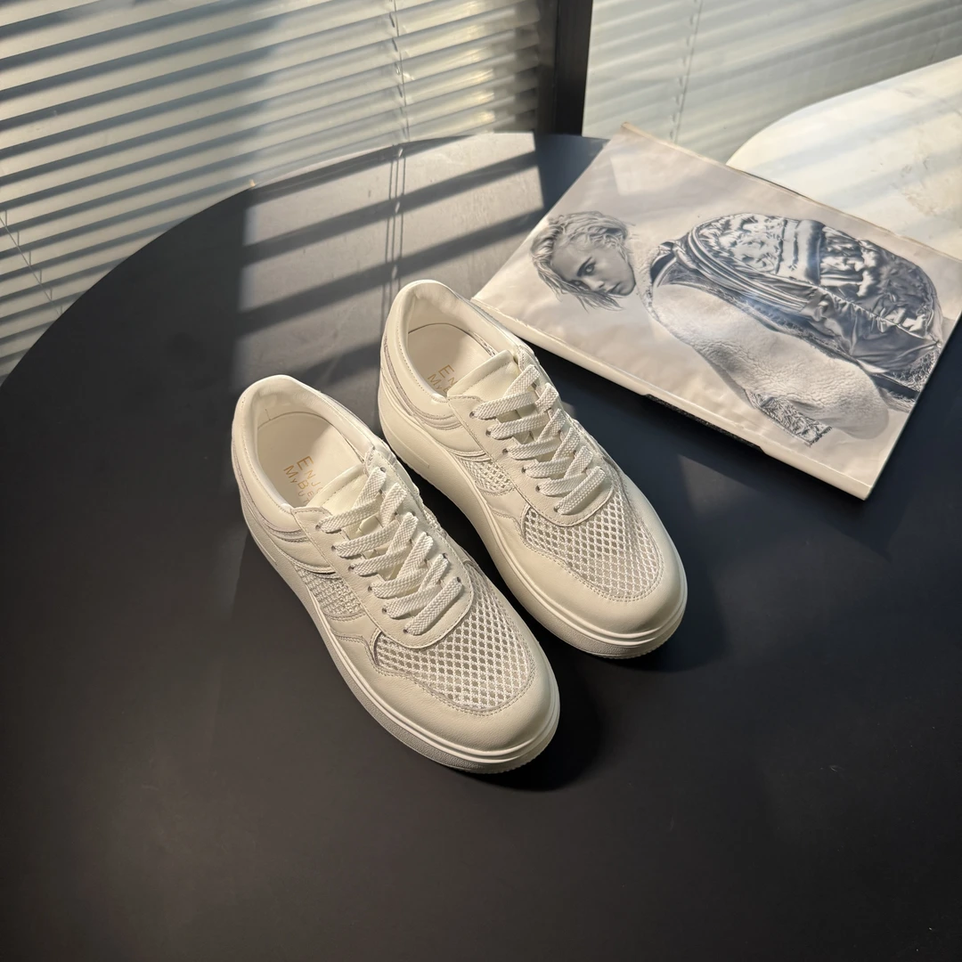 【老罗专属】EM2025春夏新款内增高厚底系带时尚圆头女网面小白鞋