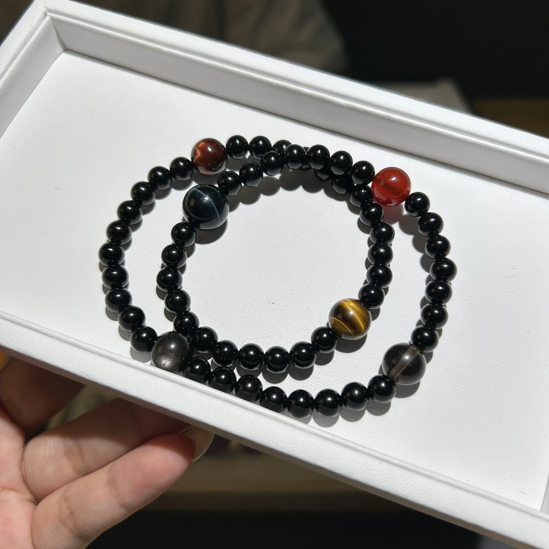 天然黑曜石虎眼石6m双圈（暗夜星球）