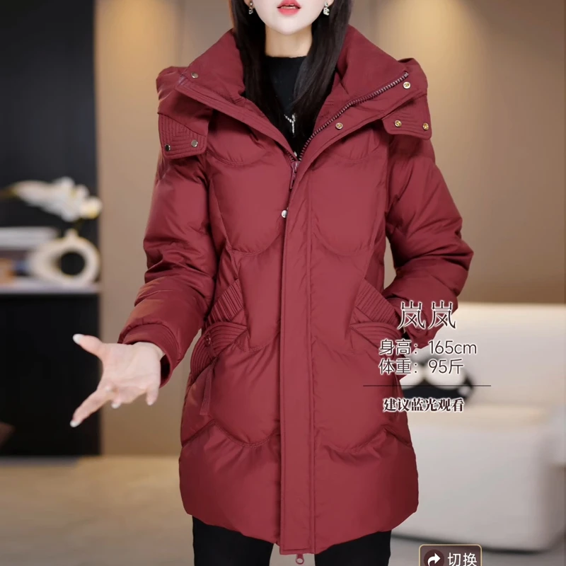 时尚简约风百搭羽绒服女2025冬季新款女士气质显瘦保暖白鸭绒外套