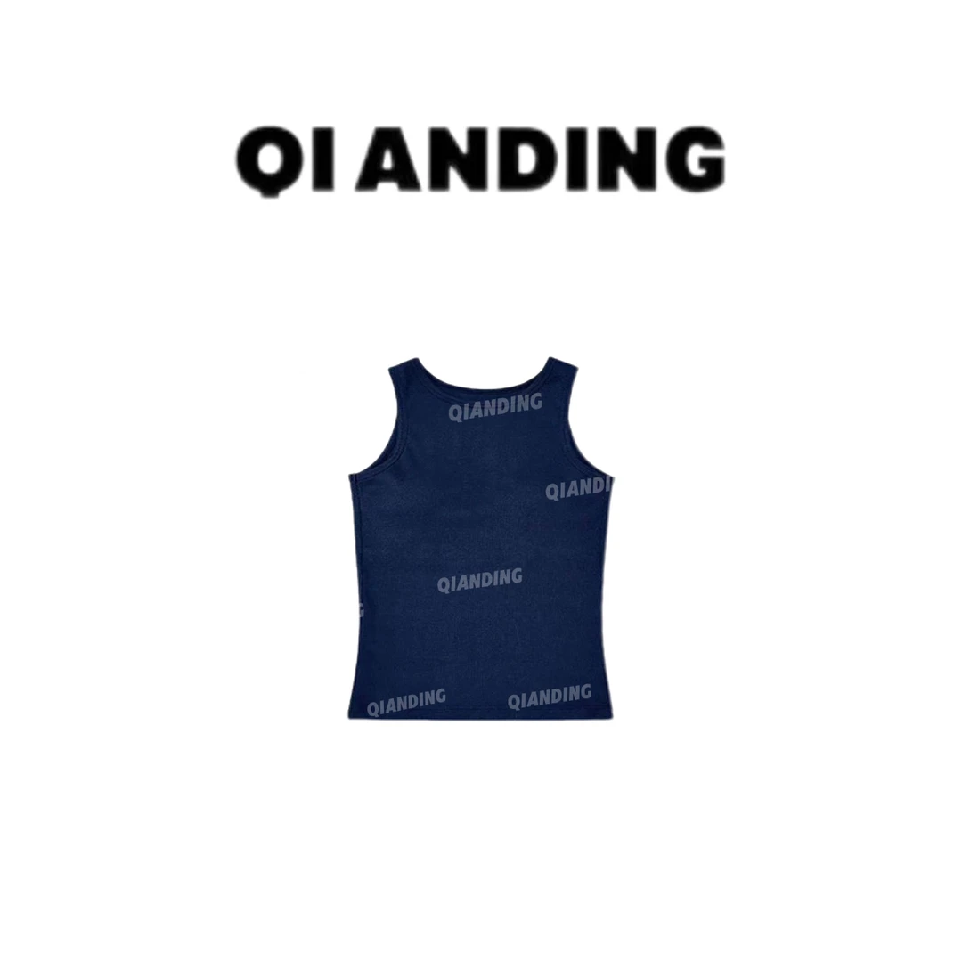 【QIANDING】 基础款修身纯色休闲百搭带胸垫背心A2520