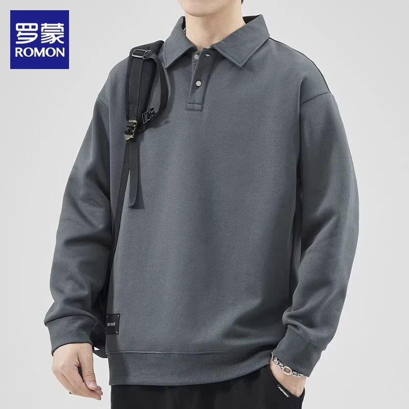 罗蒙Polo衫男士2025年秋季新款宽松痞帅翻领打底上衣休闲长袖男装