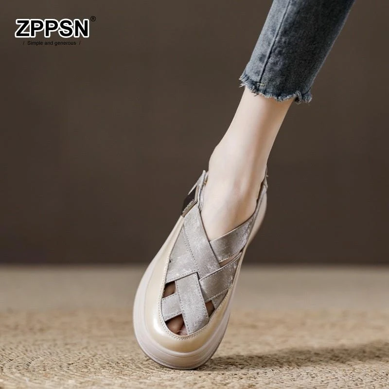 网面镂空高端厚底小白鞋女夏透气凉鞋一脚蹬休闲板鞋