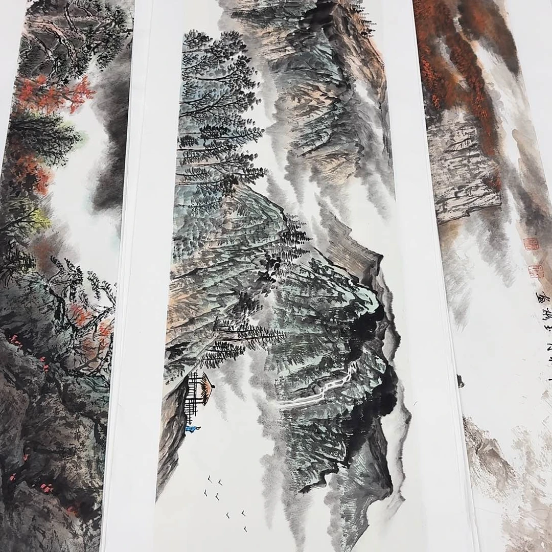 用***6国画四尺对开山水一张