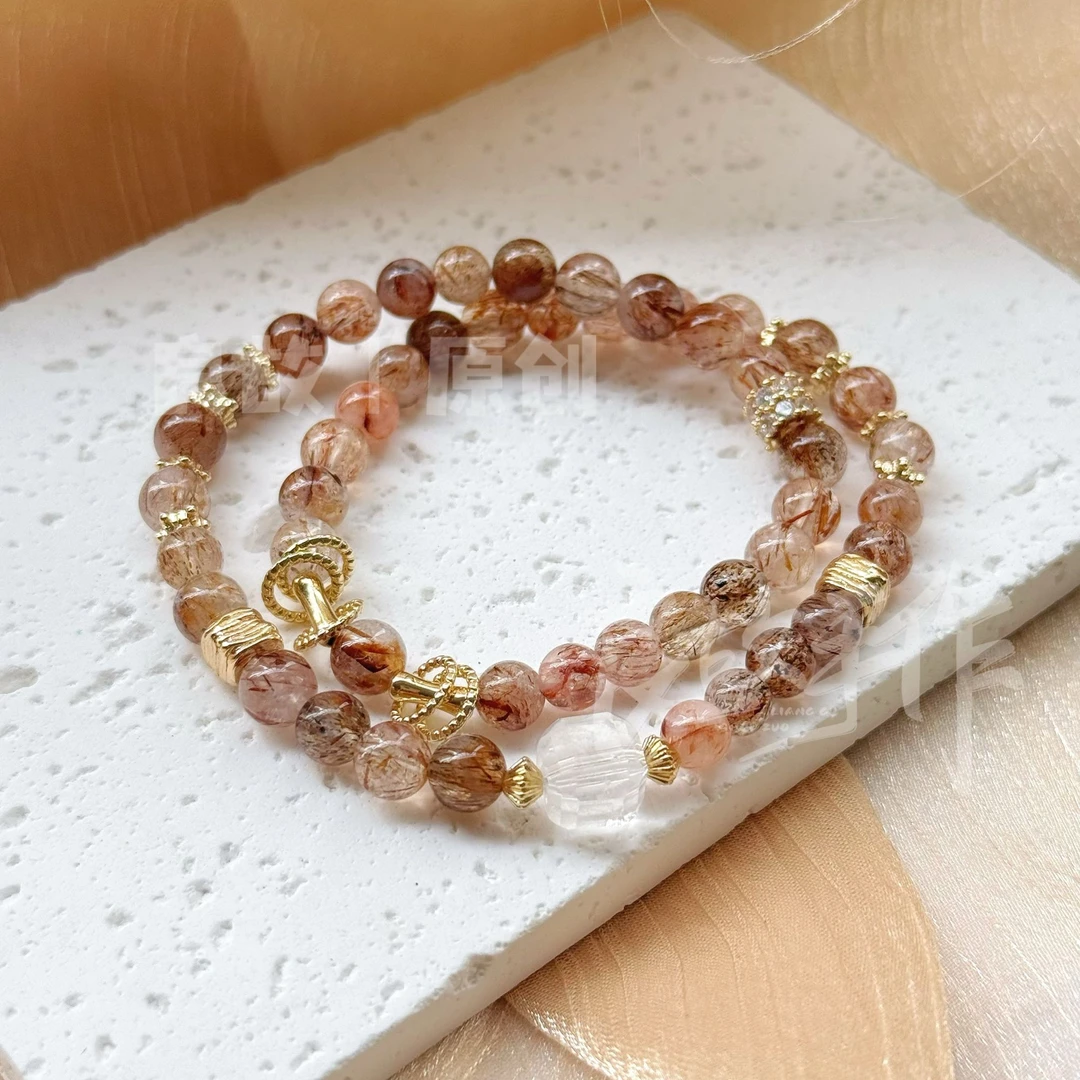 1114-【秋风亭】黑金超双圈手串天然水晶原创设计小众设计感手链