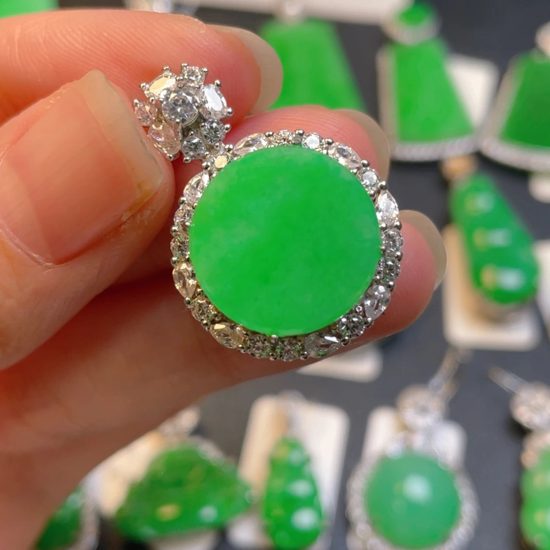 翡翠银S925镶嵌吊坠(不含链)有纹