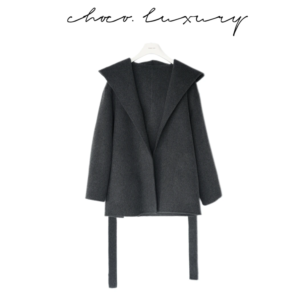 CHOCO【名利场】高奢收藏系 连帽绵羊毛双面呢 D3358