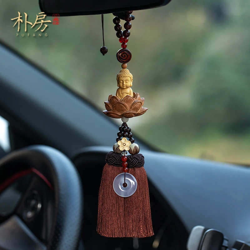 朴房黄杨木小佛平安出行平安车内吊饰藏式高级感流苏车载好物