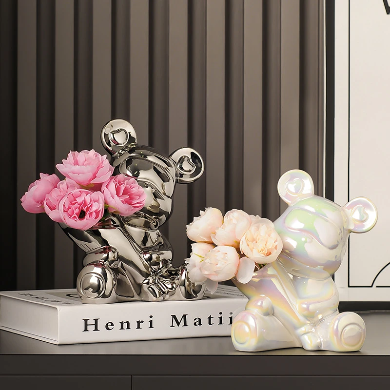 暴力熊手捧花摆件轻奢高档客厅家居酒柜玄关电视柜创意插花装饰品