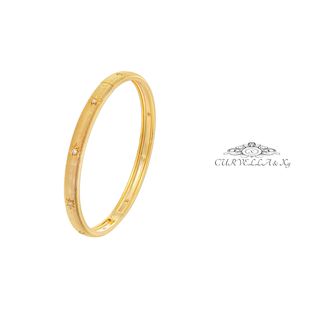 铜合金合成锆石手镯 【鎏金系列-六芒星】轻奢活口金色加大气质手镯