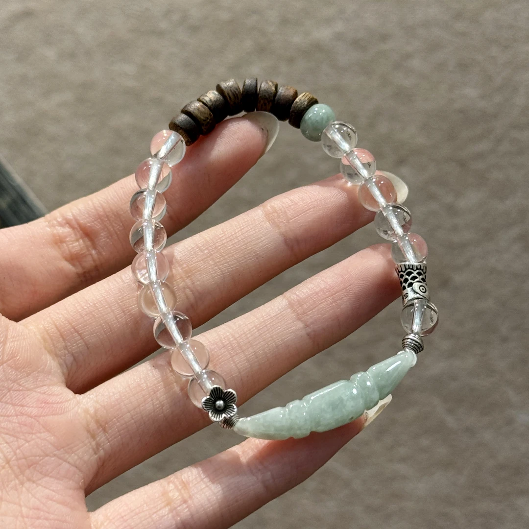 足银手链 [清欢] S09683雕刻月牙儿花朵白色晶晶手链