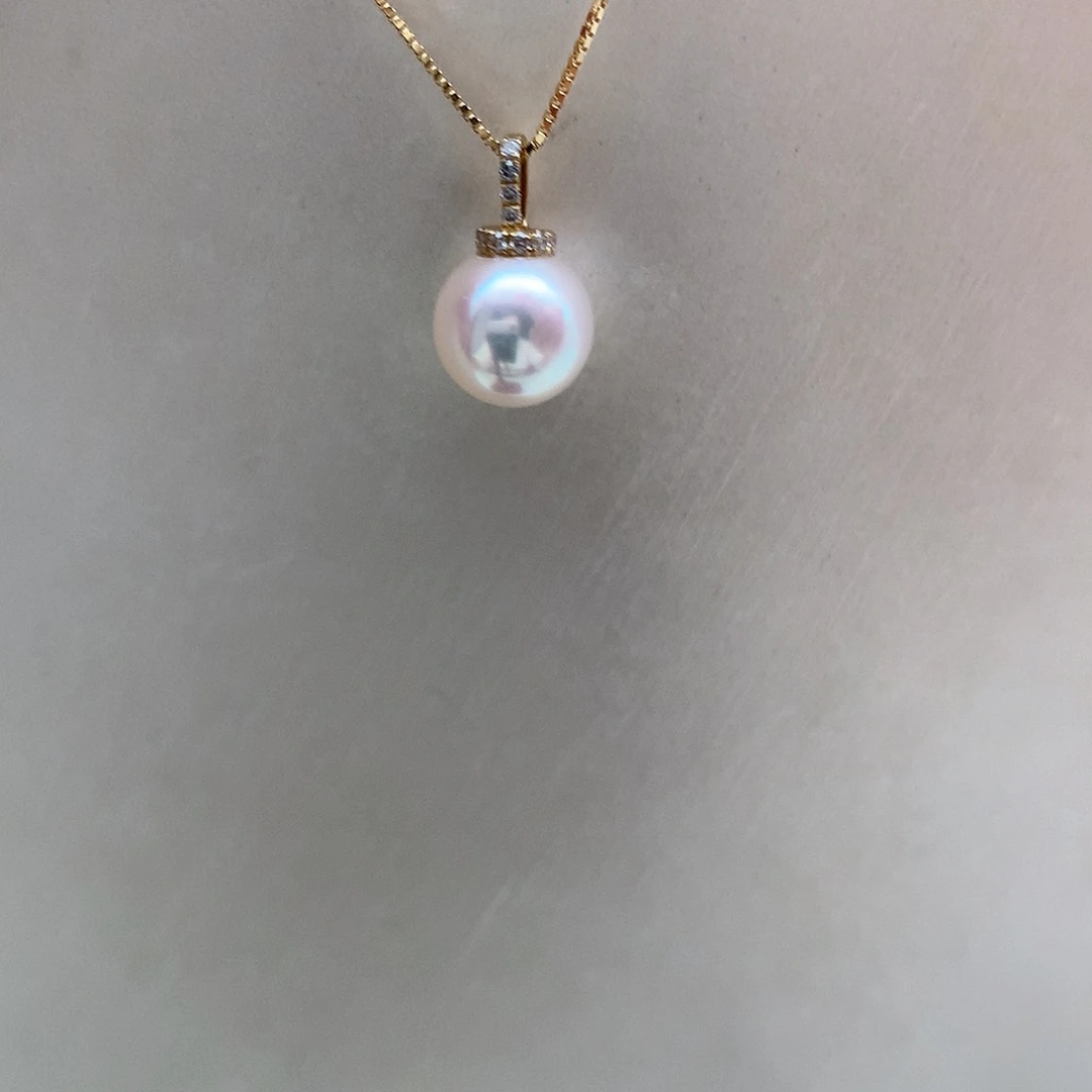 海水珍珠吊坠(赠链)18K金镶嵌8-8.5mm ak奶嘴