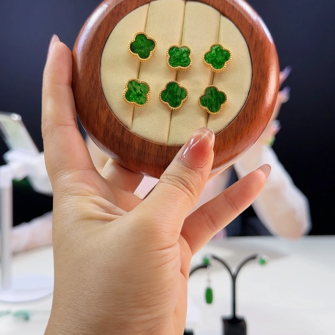 翡翠银S925镶嵌耳饰多样性发货发其一发一对925镶嵌