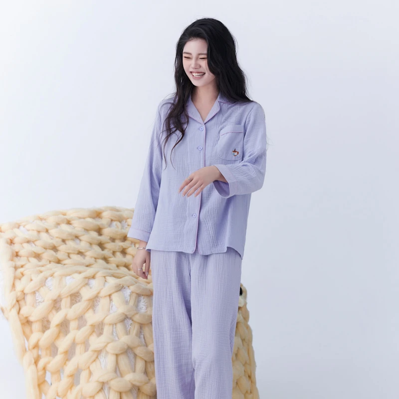 《曼爵》100%棉有氧全棉双层纱睡衣家居服透气舒适春秋款宽松居家