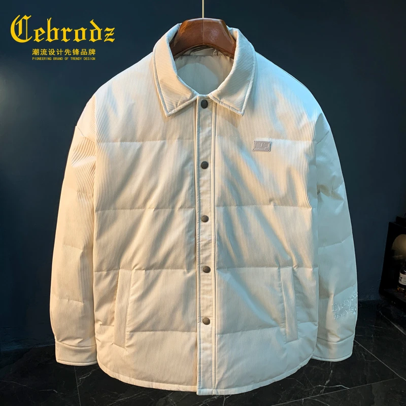 法国Cebrodz冬季羽绒服男翻领2025百搭加绒外套加厚保暖加大码男