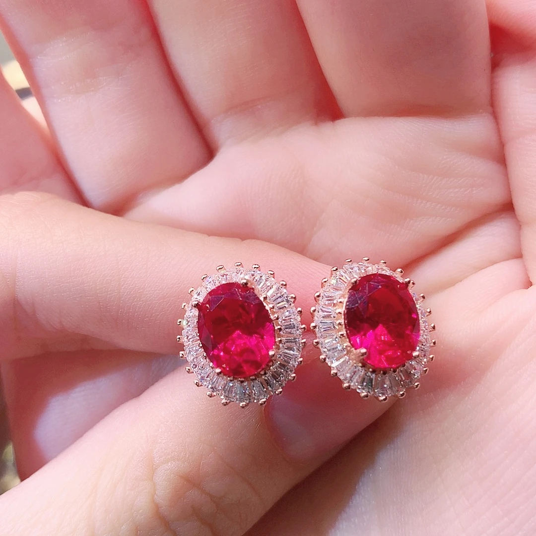 银S925镶嵌耳饰红宝石