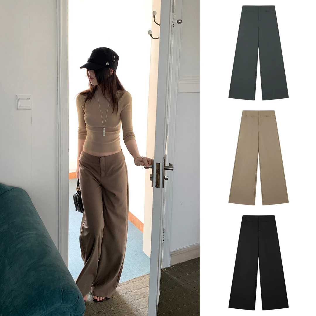 Miss sumeyY3889自制早秋新款宽松阔腿长裤低腰毛领设计感西裤女