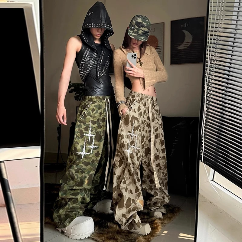 松紧腰个性裤女宽松百搭跳舞多巴胺服装洋气休闲小个子秋季阔腿裤