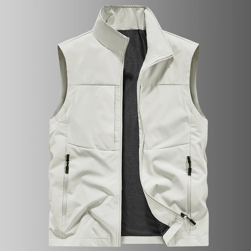 男士马甲春秋薄款新款高档马夹外套男透气立领休闲坎肩多口袋背心