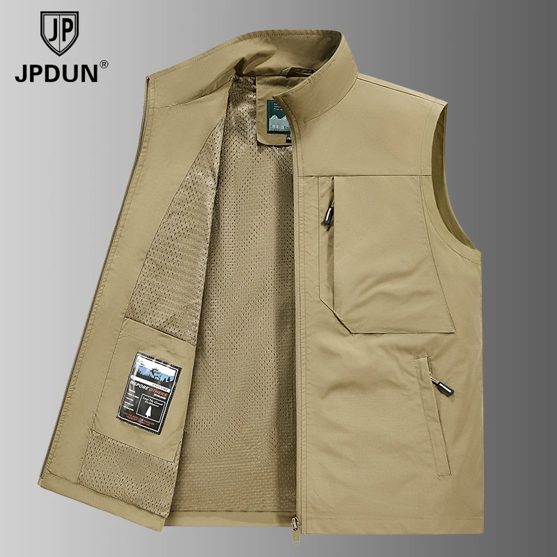 夏季立领纯色无袖坎肩背心男士运动休闲多口袋宽松工装马甲