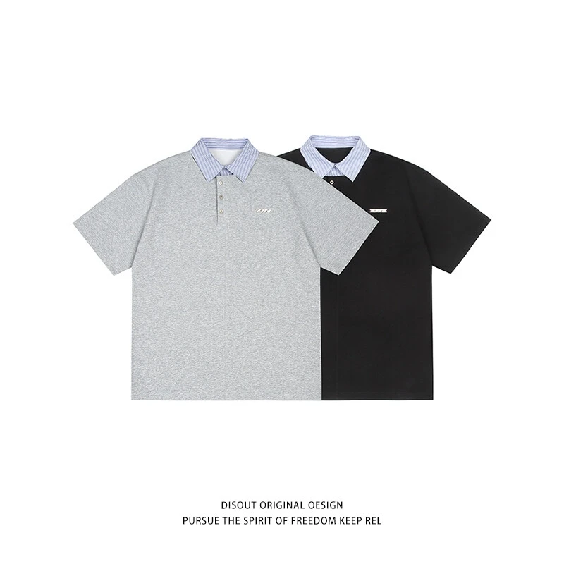 MAODALAI新款夏季设计感条纹翻领简约百搭短袖拼接假两件POLO衬衫