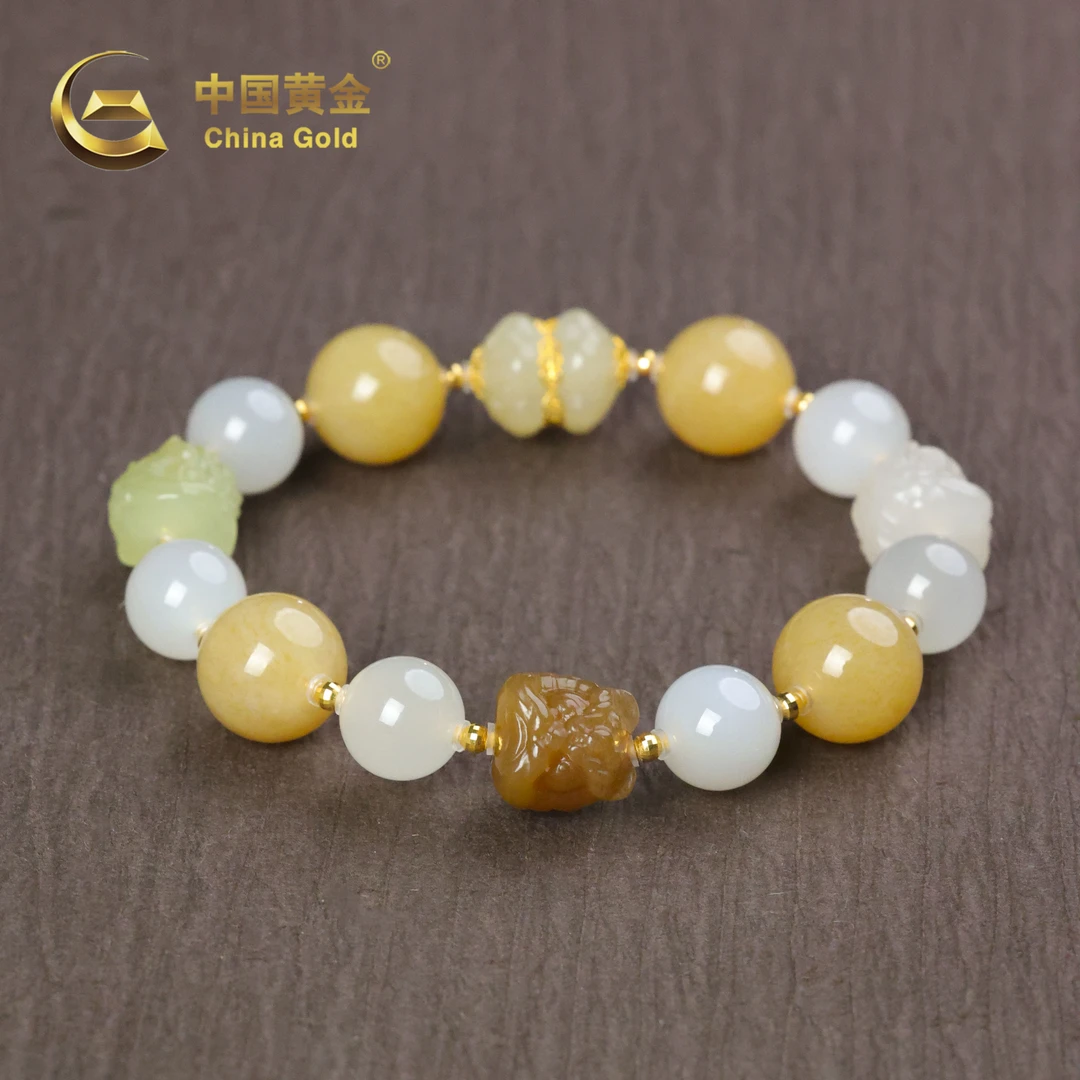 【中国黄金】福旨 | 和田玉*手串*18K金镶嵌-S4401-Y