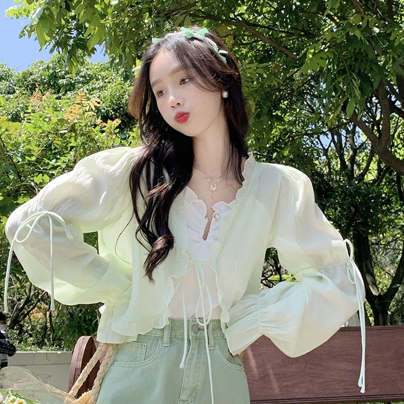 防晒衫外套女设计感小众开衫夏季薄款清新甜美韩系别致短款上衣女