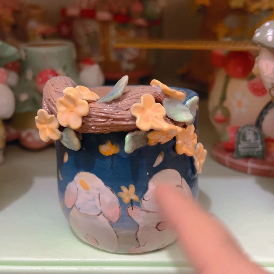 桂花兔兔口6福福纯手工微瑕多肉花盆