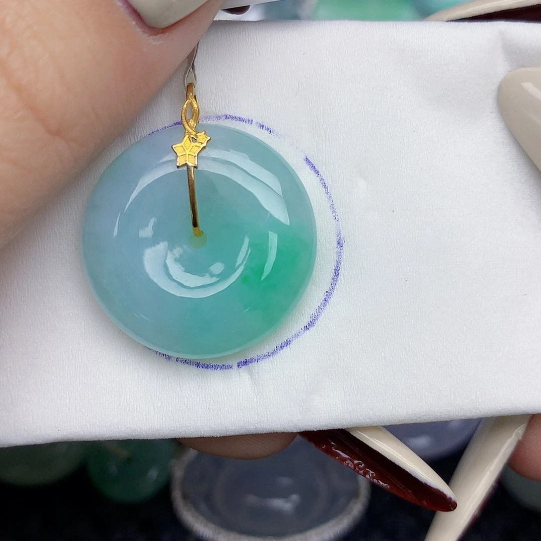 翡翠18K金镶嵌颈饰天然缅甸翡翠a货百元以上9元证书费自理