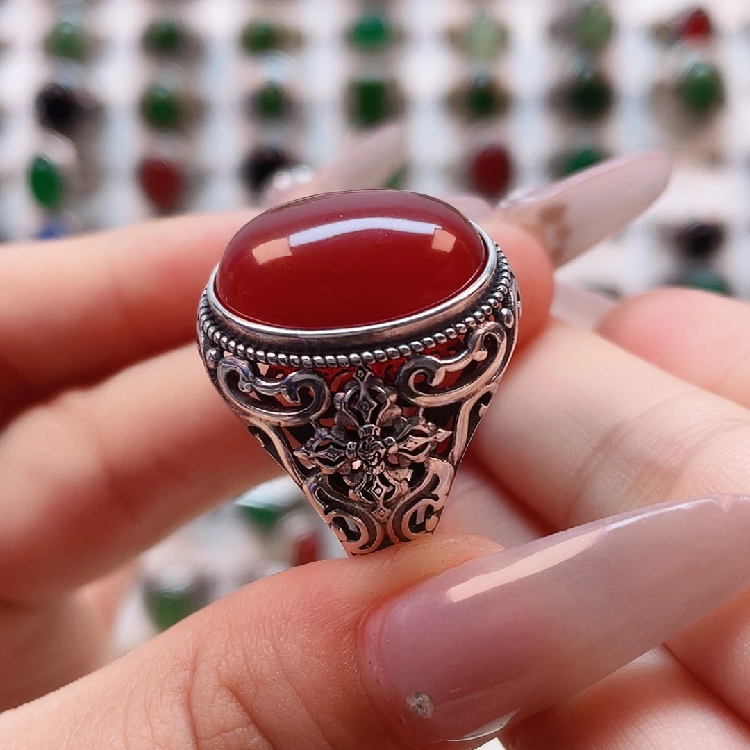 玛瑙/玉髓戒指银S925镶嵌