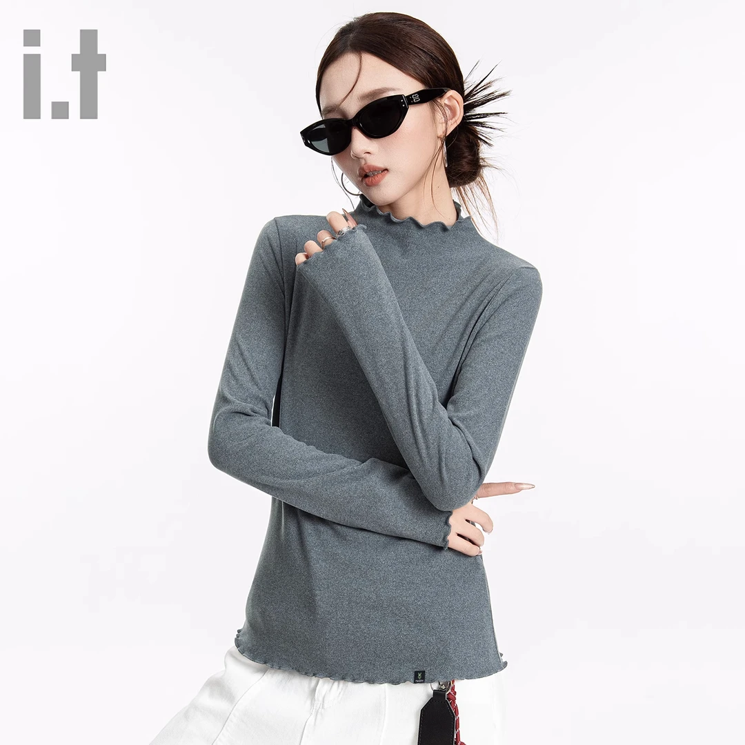 it FINGERCROXX木耳领打底衫女2025新款初秋今年流行内搭长袖t恤