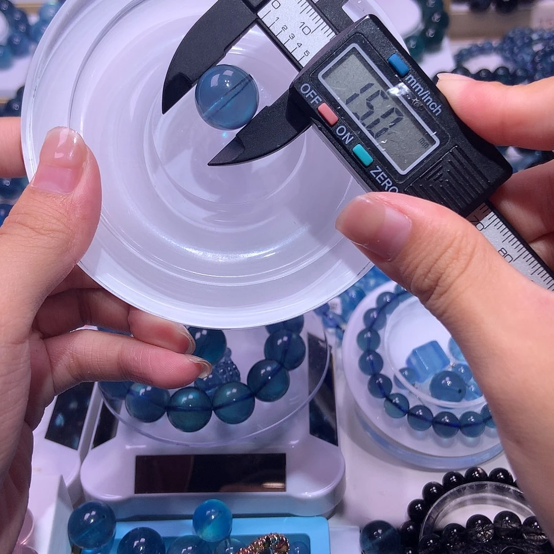 天然辰砂海蓝宝魔鬼蓝毕业单珠15mm