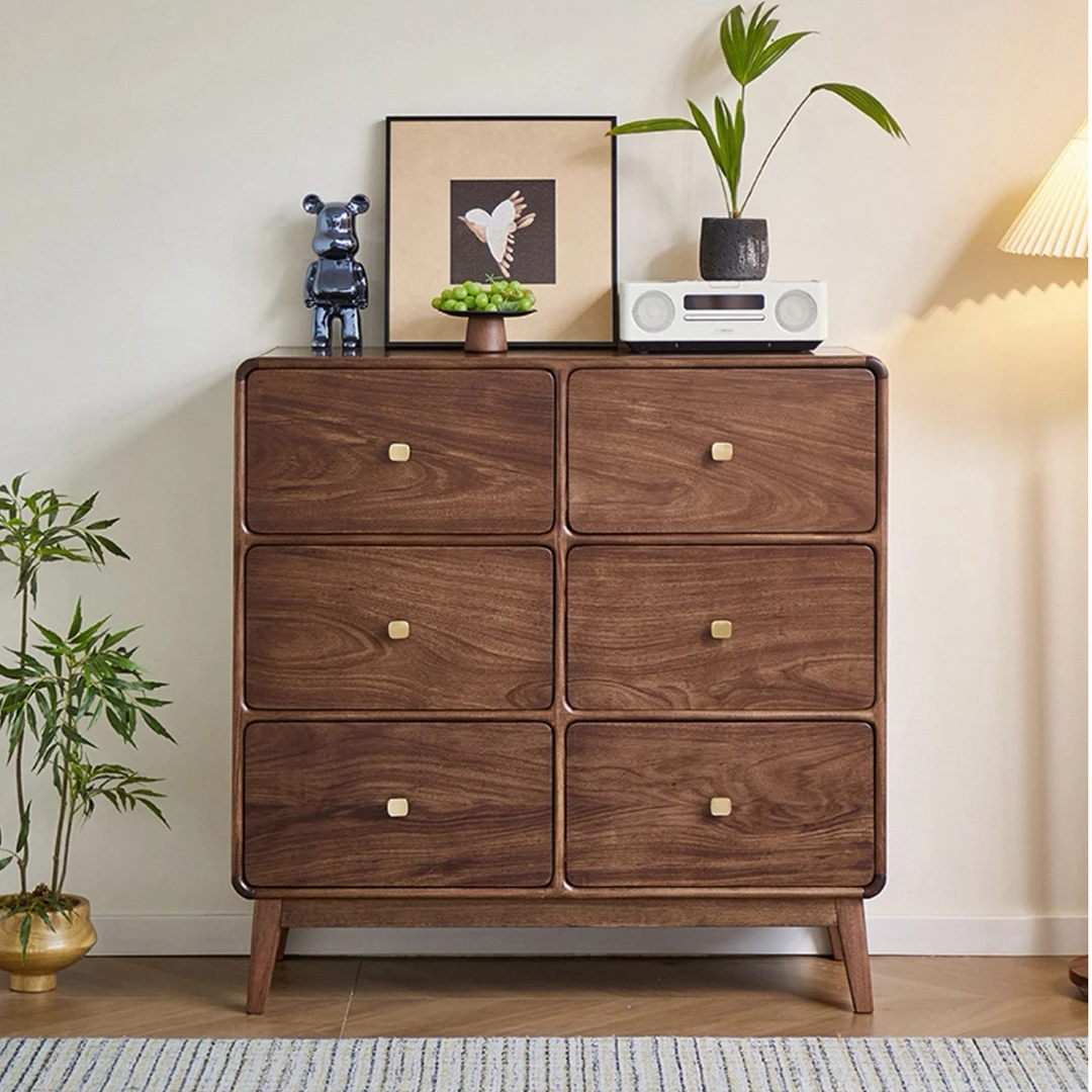 北美黑胡桃木六斗柜实木家用收纳储物柜客厅玄关抽屉柜卧室床尾柜