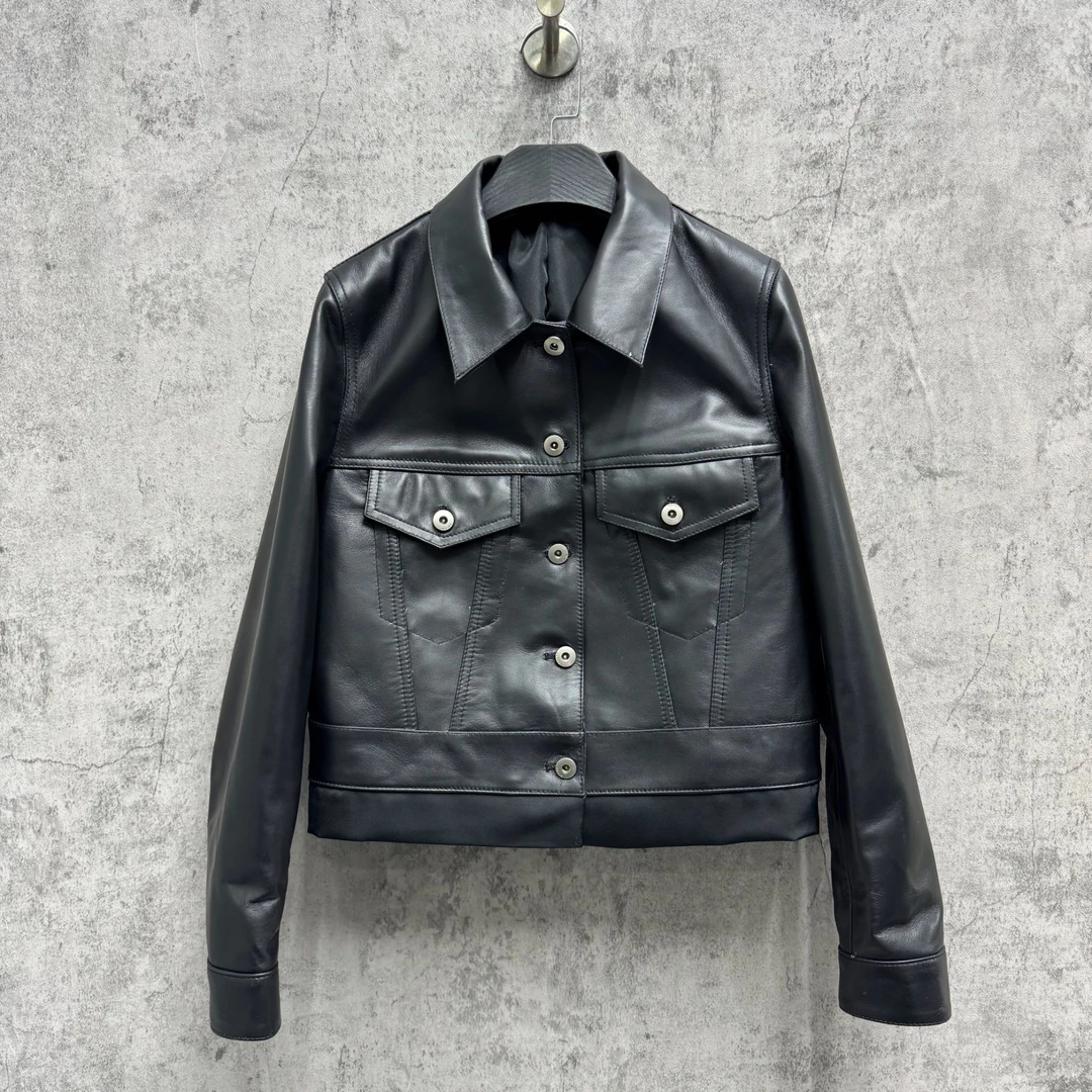 「Darley推荐」“轻奢风”绵羊皮皮衣女短款机车夹克时尚休闲外套海宁