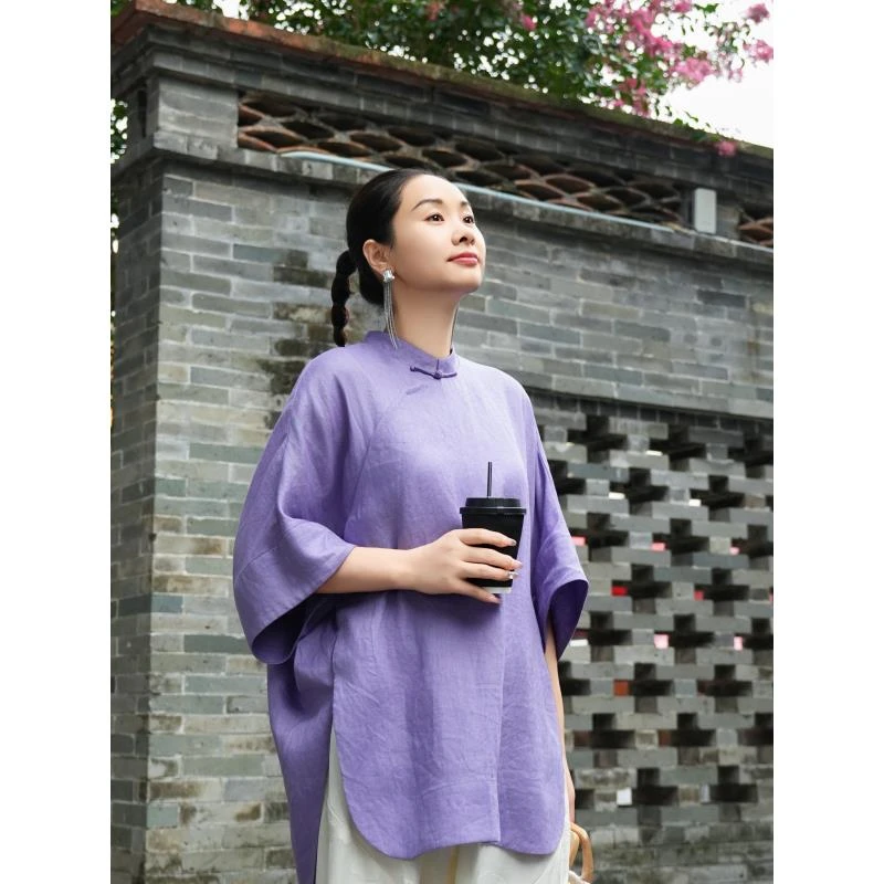 爱妃原创【堇雾】新中式时尚禅意国风时尚宽松上衣休闲风短袖86708