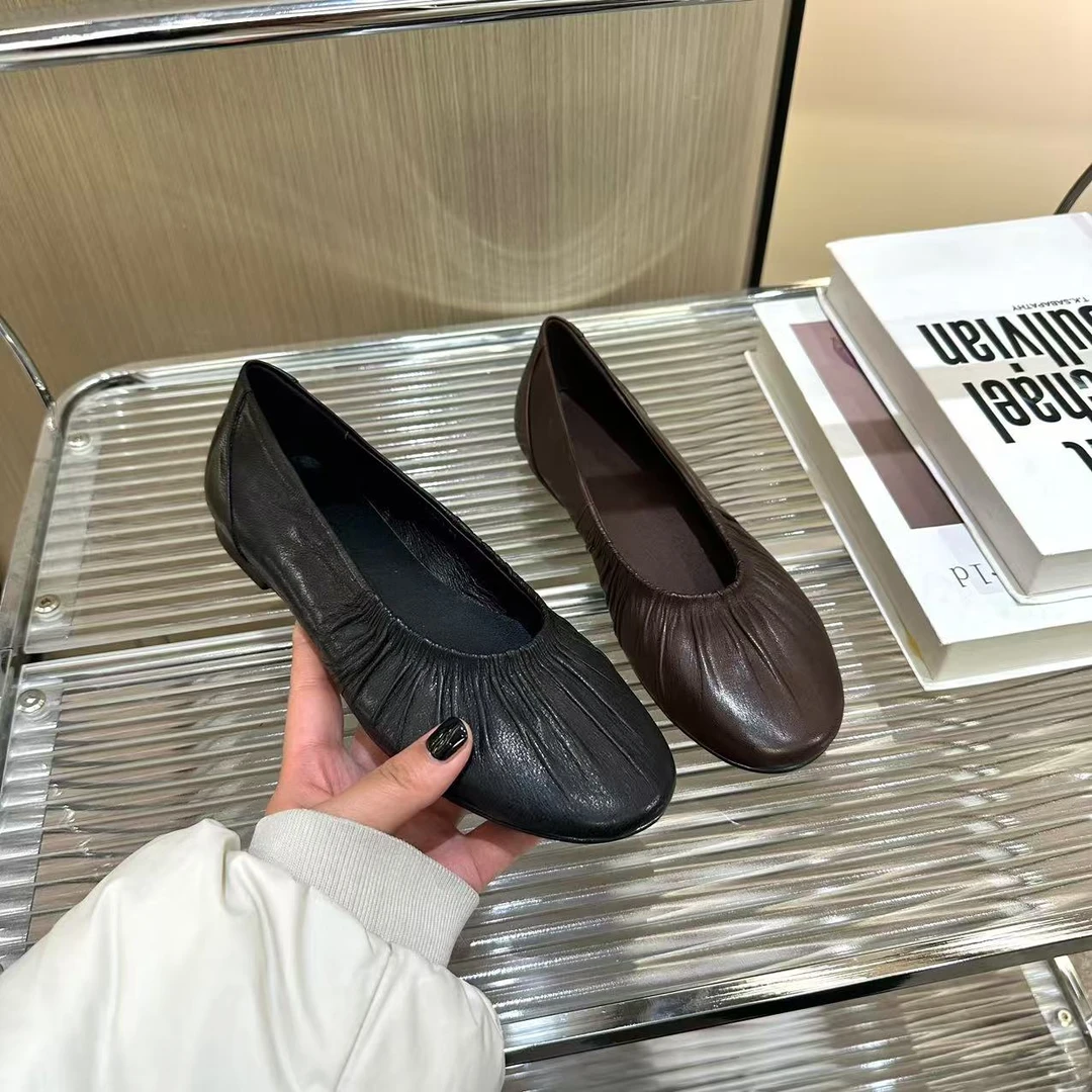 2025春季新款欧洲站复古舒适百搭圆头低跟休闲浅口单鞋女G729