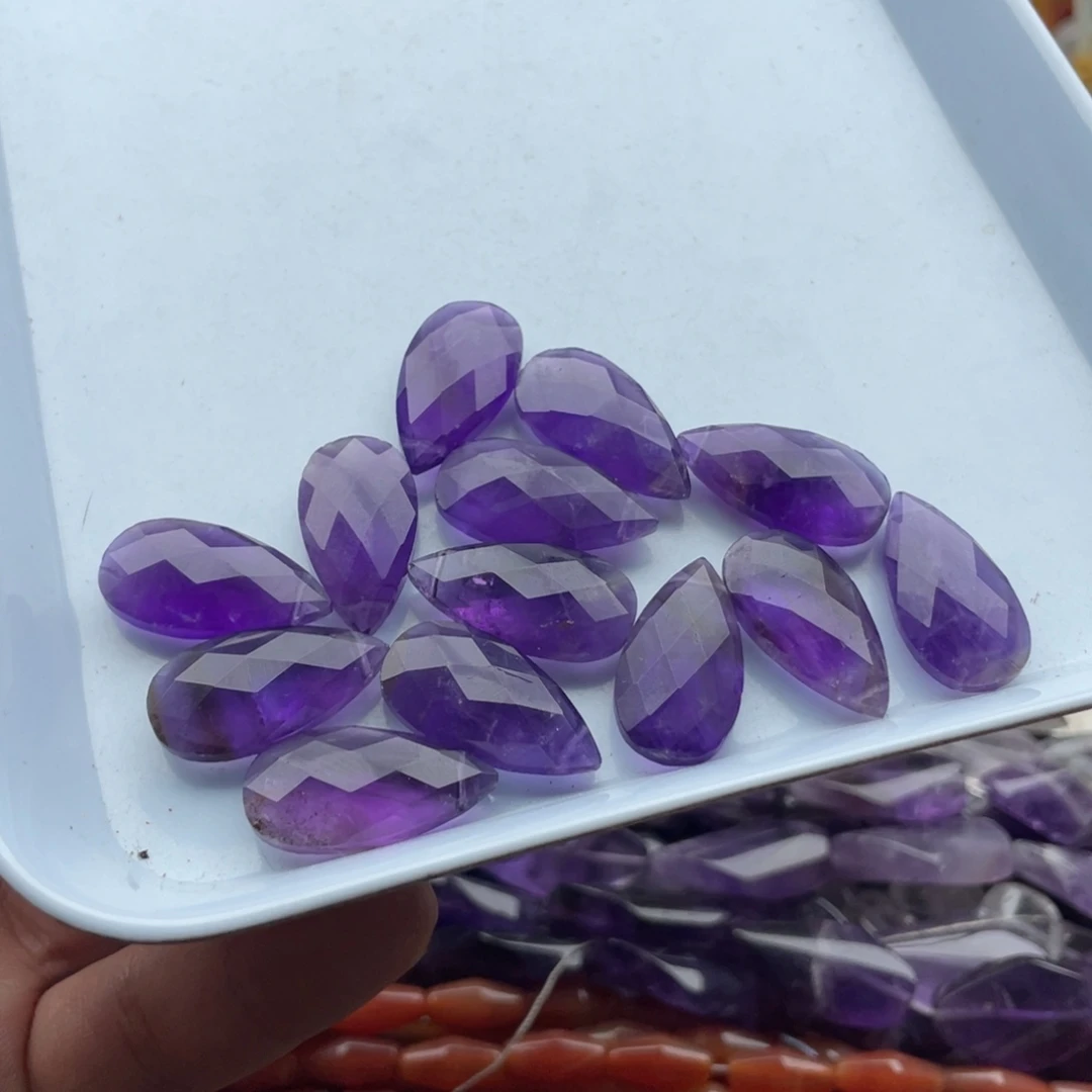 玛瑙/玉髓合金珠宝半成品两个装乌拉圭紫水切面雨滴珠13*25mm