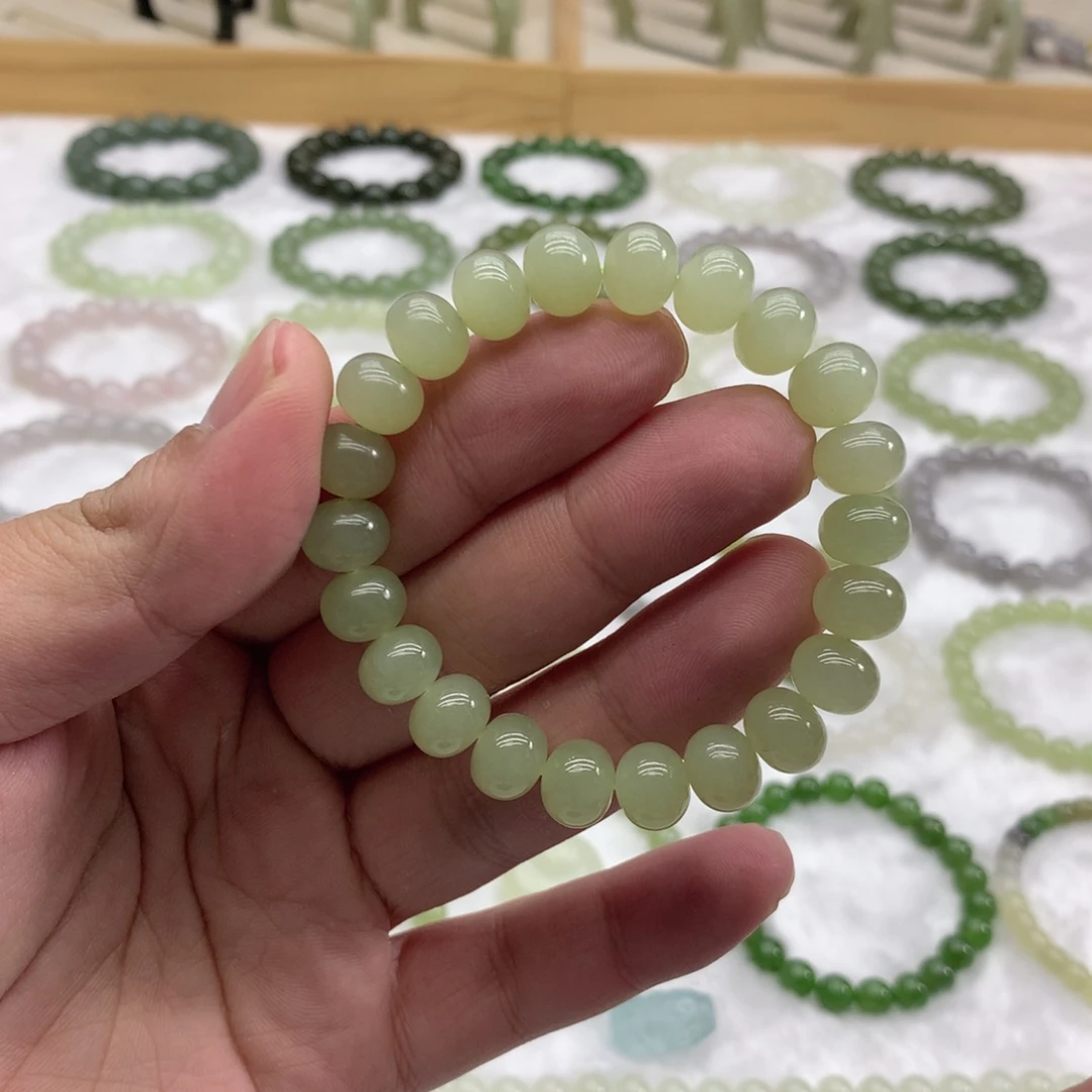 和田玉未镶嵌手串（冰晴水算盘珠9.8）