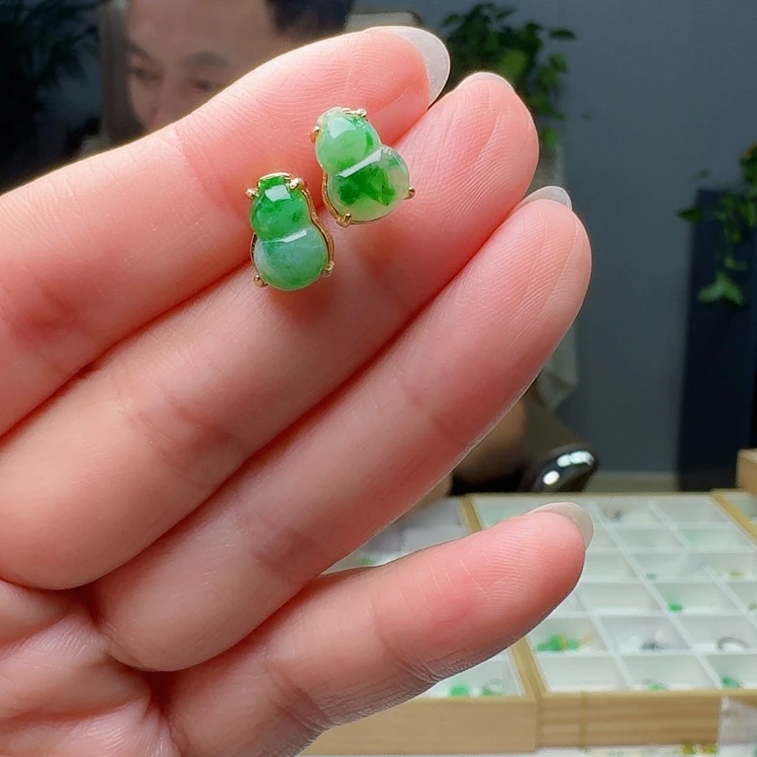 银S925镶嵌翡翠耳饰天然