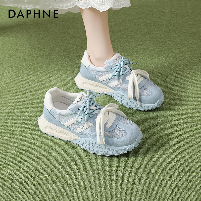 达芙妮蓝色德训鞋女2025秋季新款网面透气薄款休闲超火学生阿甘鞋