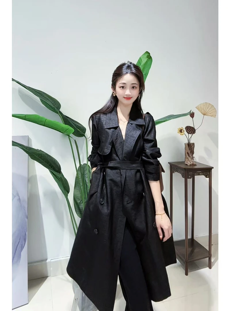 DY3098樱美嘉桑蚕丝真丝香云纱小众设计款风衣长外套