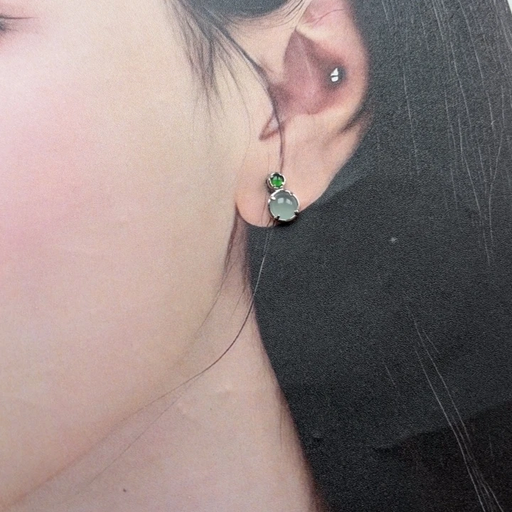 翡翠银S925镶嵌耳饰